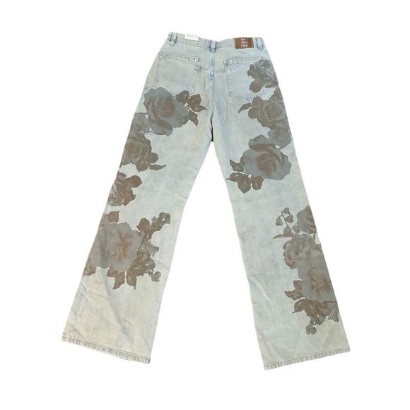 Free People Light Blue Floral Straight Leg Jeans - Picture 4 of 5